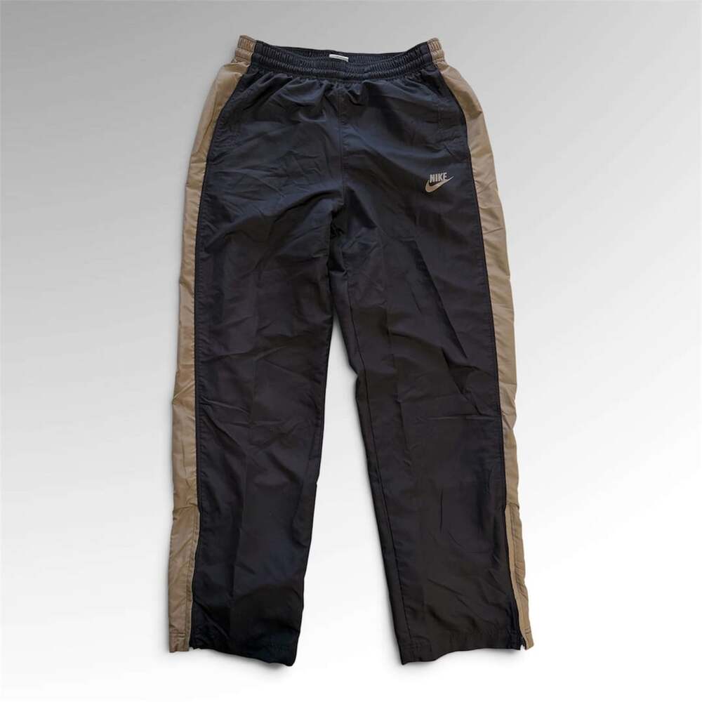 RARE Vintage Y2K Nike Lined Track Pants Black / Brown Khaki Stripes - Men’s M